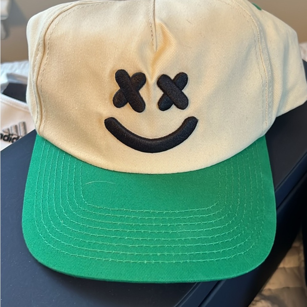 Smiley Face Beige and Green Cap